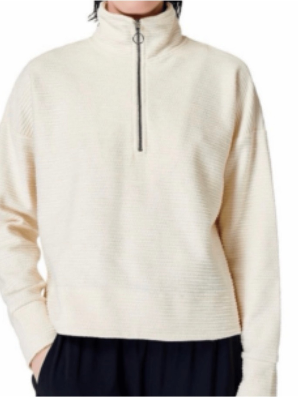 Sweaty Betty Rest Up  Cream Half-Zip Knit Sweater